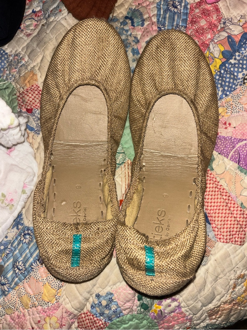 Tieks Brentwood Ballet Flats Fabric Ballerina Comfort Casual Shoes Tan Size 9